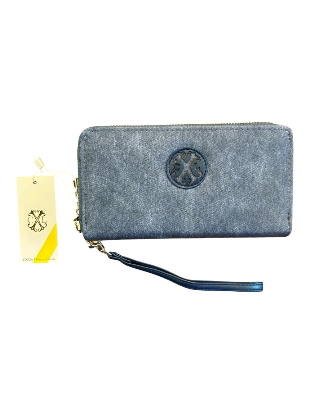 CXL by Christian Lacroix Ames PU Denim Double Zipper Wallet Indigo Denim NWT
